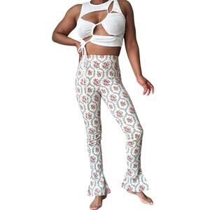 WeWoreWhat Romantic Floral Printed High Waisted Slit Flared Pants Size Medium